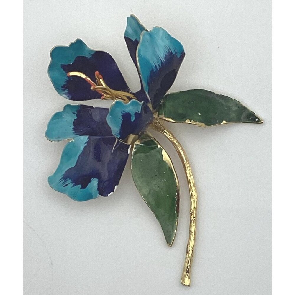 Judy Lee Signed Enameled Orchid Brooch-Vintage Estate Find